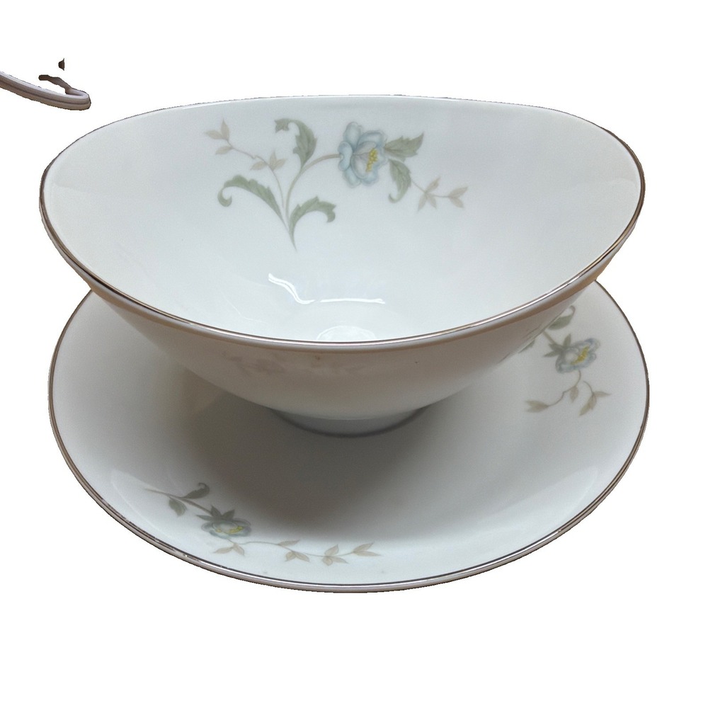 MCM Rare Kent China Pastelle 8" Gravy Boat Platinum Trim Sage Blue Flowers